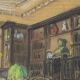 Watercolor sign andre brif or prif interior drawing library 1925
