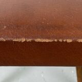 Small stool or footrest in wood and leather