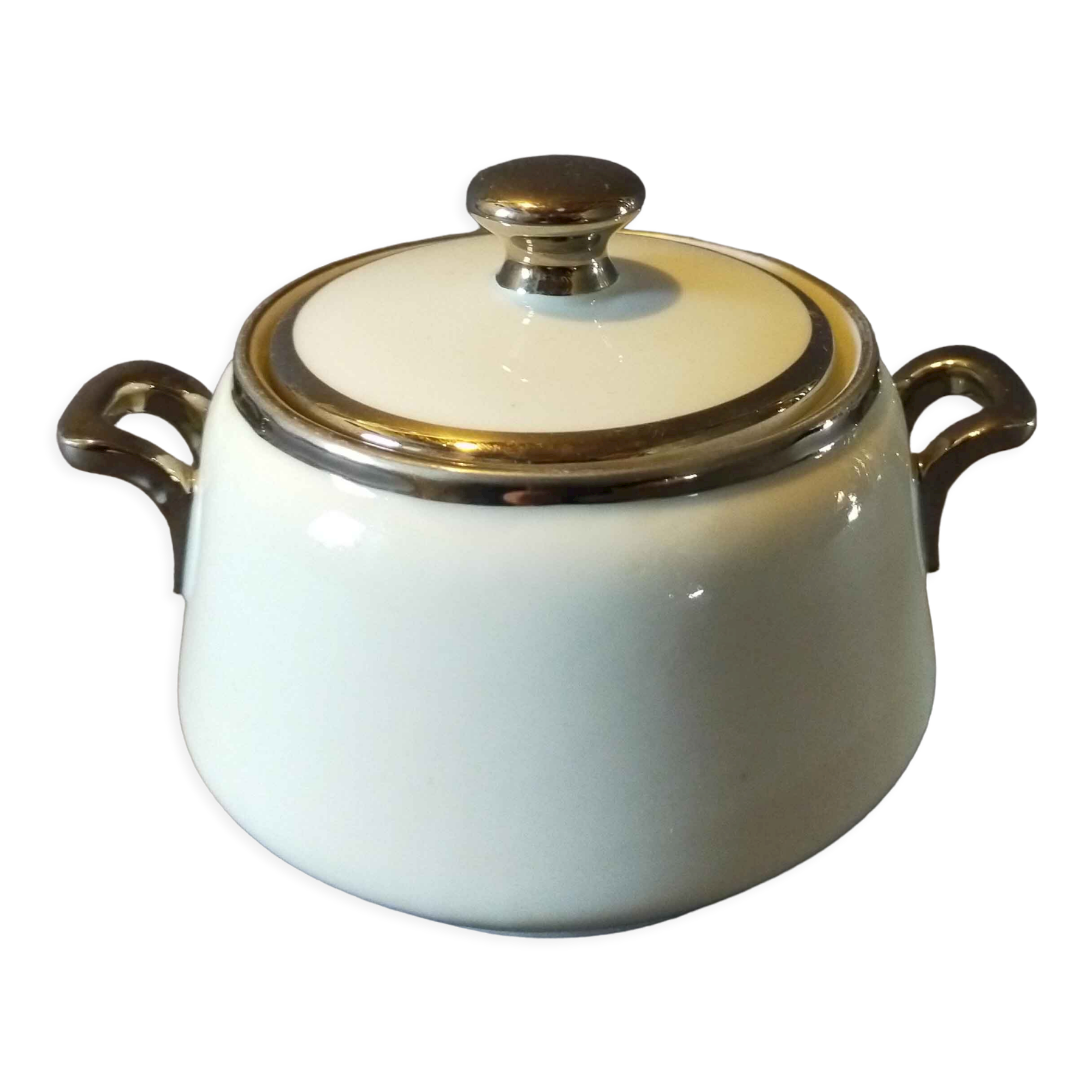 Sugar jar in white Frugier aluminite and chrome