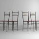 Fine set of metal dining chairs with red leather seating, Italy 1970s
