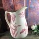 Pitcher jug or white broc decorated with pink flowers magnolia shabby chic
