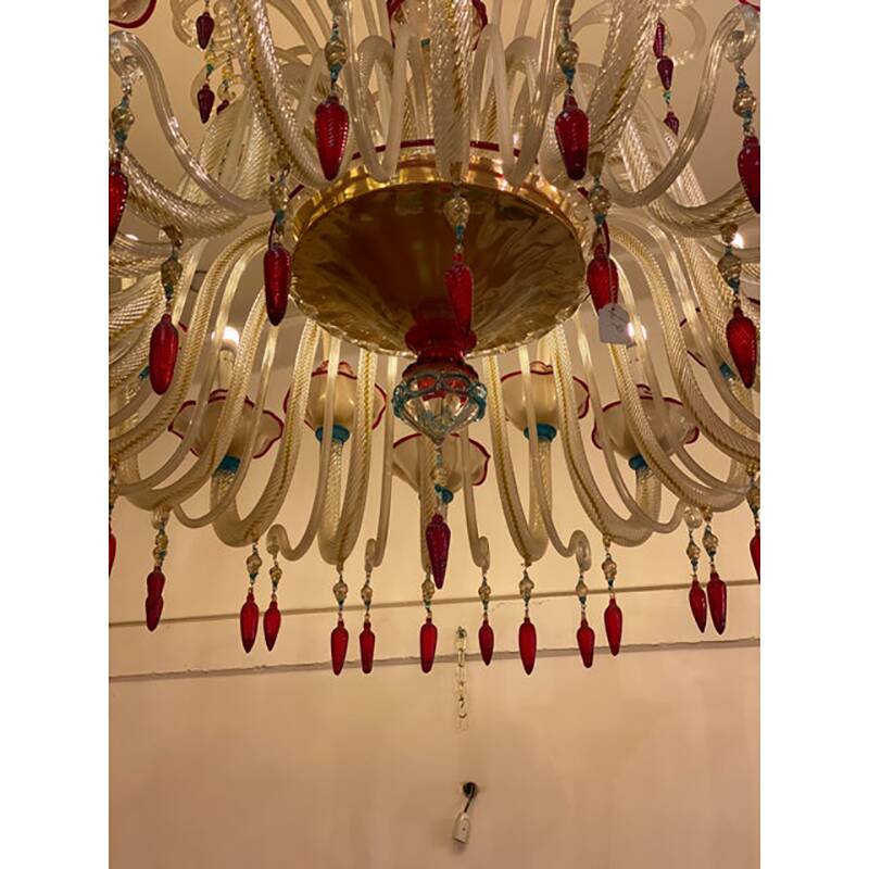 1970s Italian Chandelier Style Murano Glass Multicolors With Flowers
