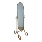Grand miroir psyché laiton sur pied vintage, pivotant