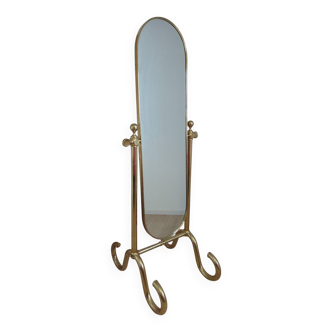 Grand miroir psyché laiton sur pied vintage, pivotant