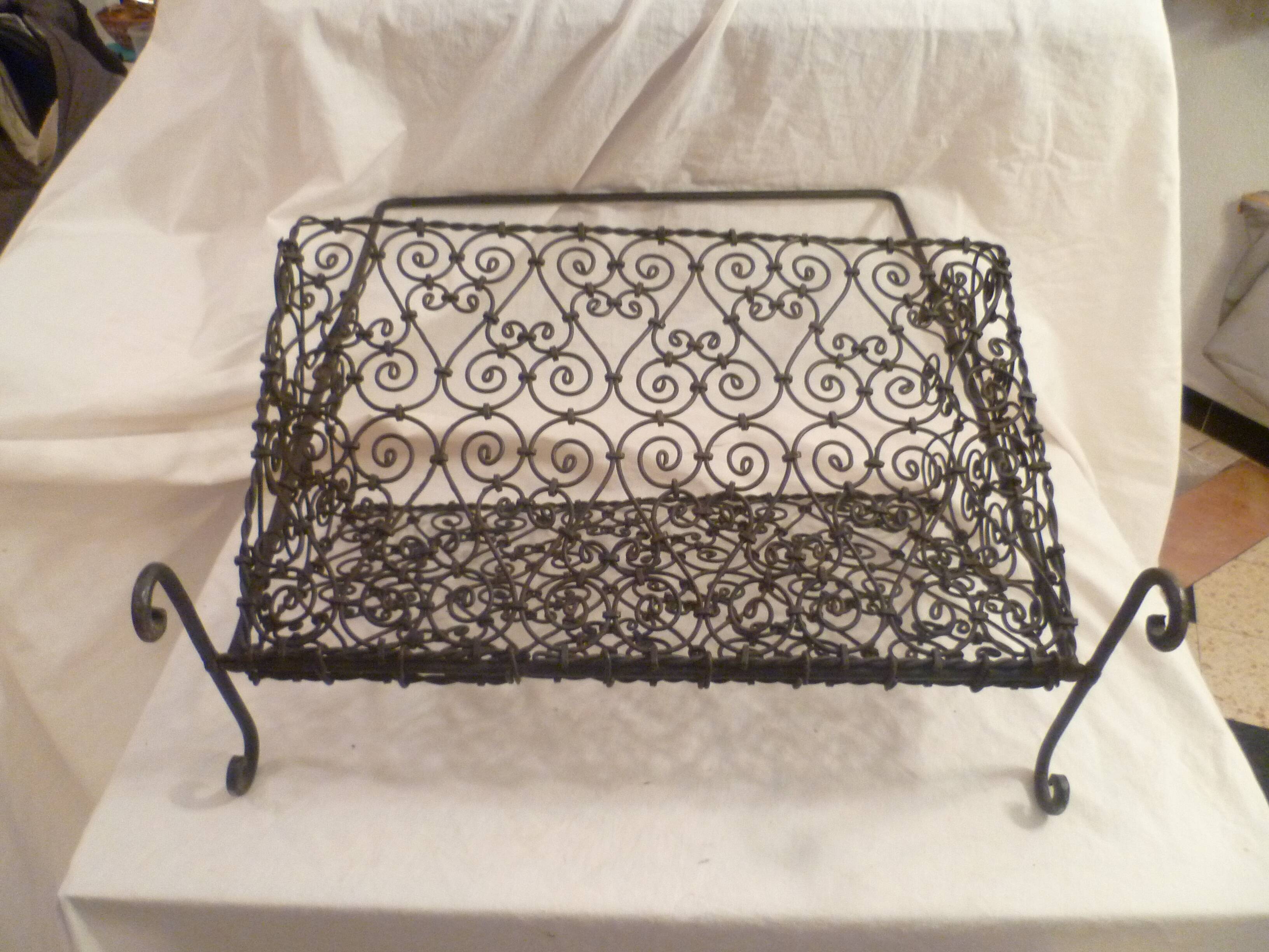 Hand wrought iron magazine rack 1950s collector vintage