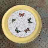 Plat a gateaux, en faïence, jaune avec des papillons muticolores, moulin des loups, orchies nord