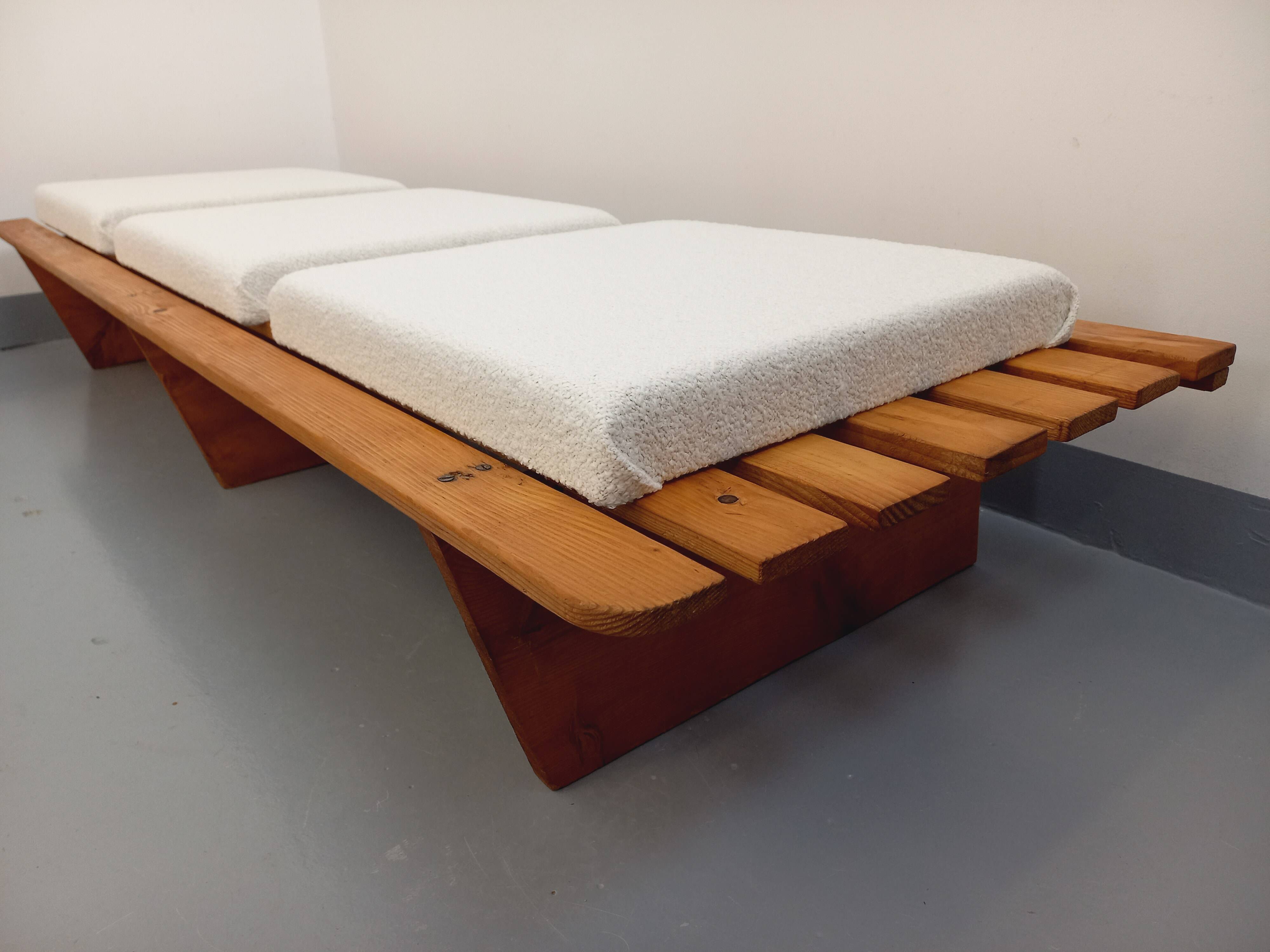 Pair of vintage  Perriand style  pine benches