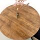 Modernist round table, solid oak, cylindrical pine base, DLG Perrian.