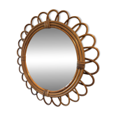 Miroir soleil en rotin vintage – grand modèle 50 cm