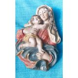 Virgin and child colored in wood
