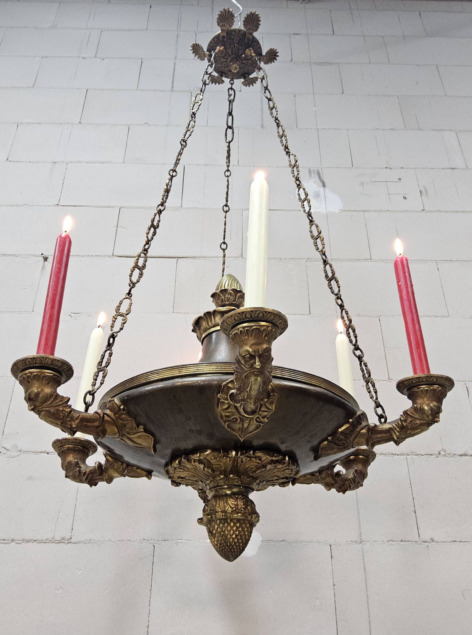 Antique Neo-Renaissance Greenman candle chandelier (Empire)