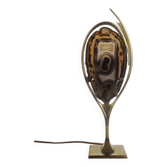 Lampe 1970 en laiton et agate attribuée à Willy Daro