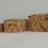 Set of three african raffia basket