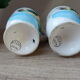 Sugar set and duo mugs, two ceramic cups decoration ducks birds green and yellow painted