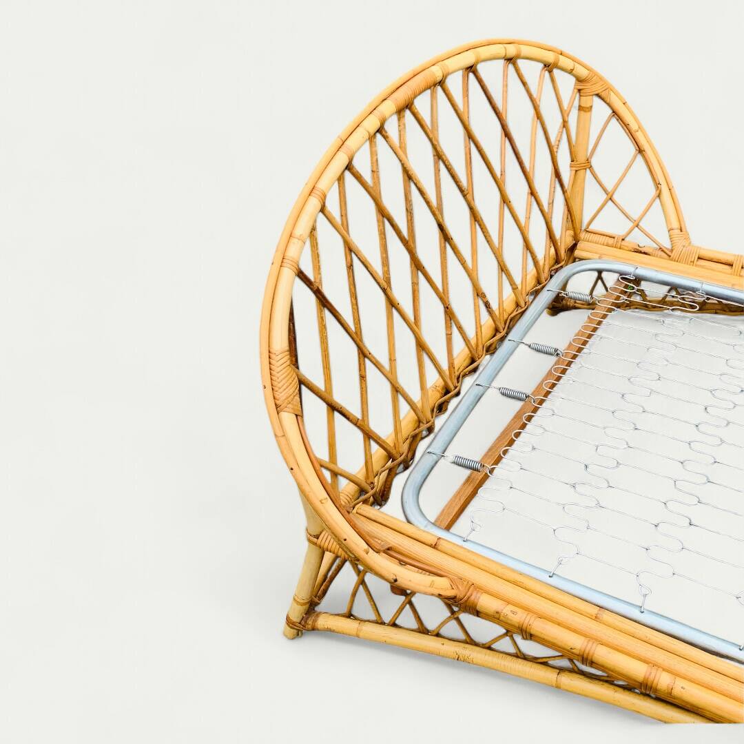 Rattan basket bed 90x190 vintage 1960