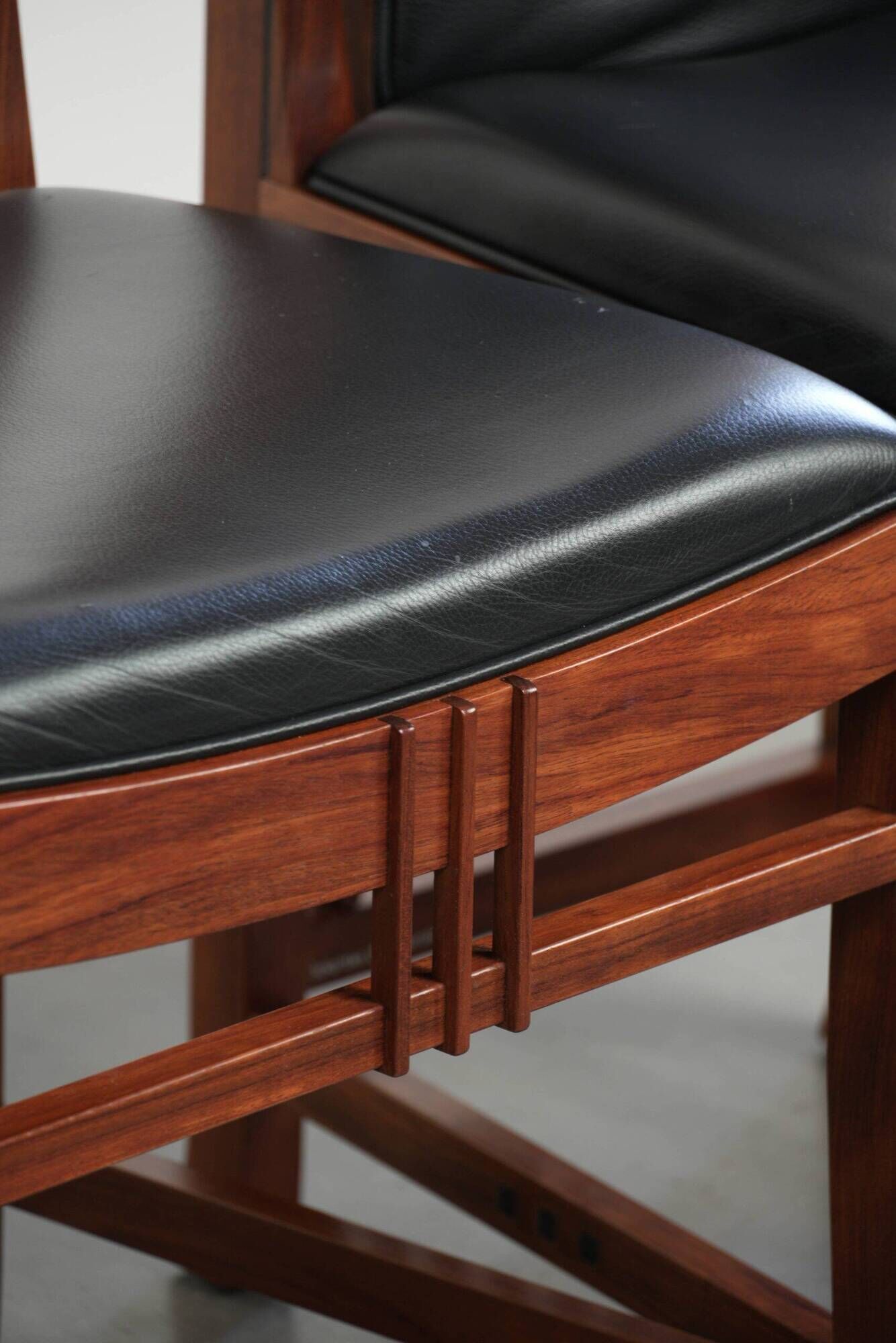 Elegant set of four black cowhide and wooden Art Deco dining chairs