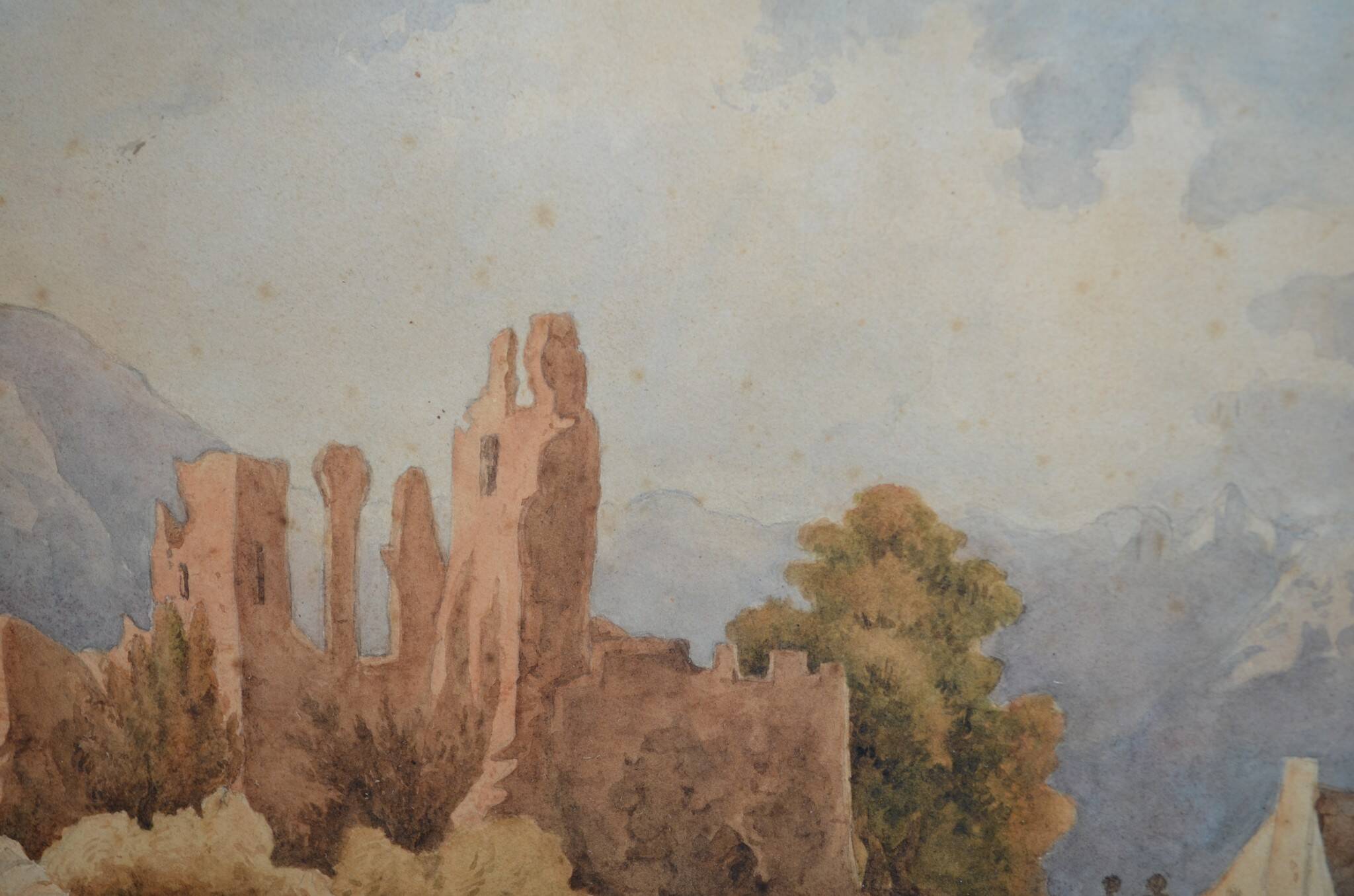 French School of the early 20th century “The Ruins” Watercolor