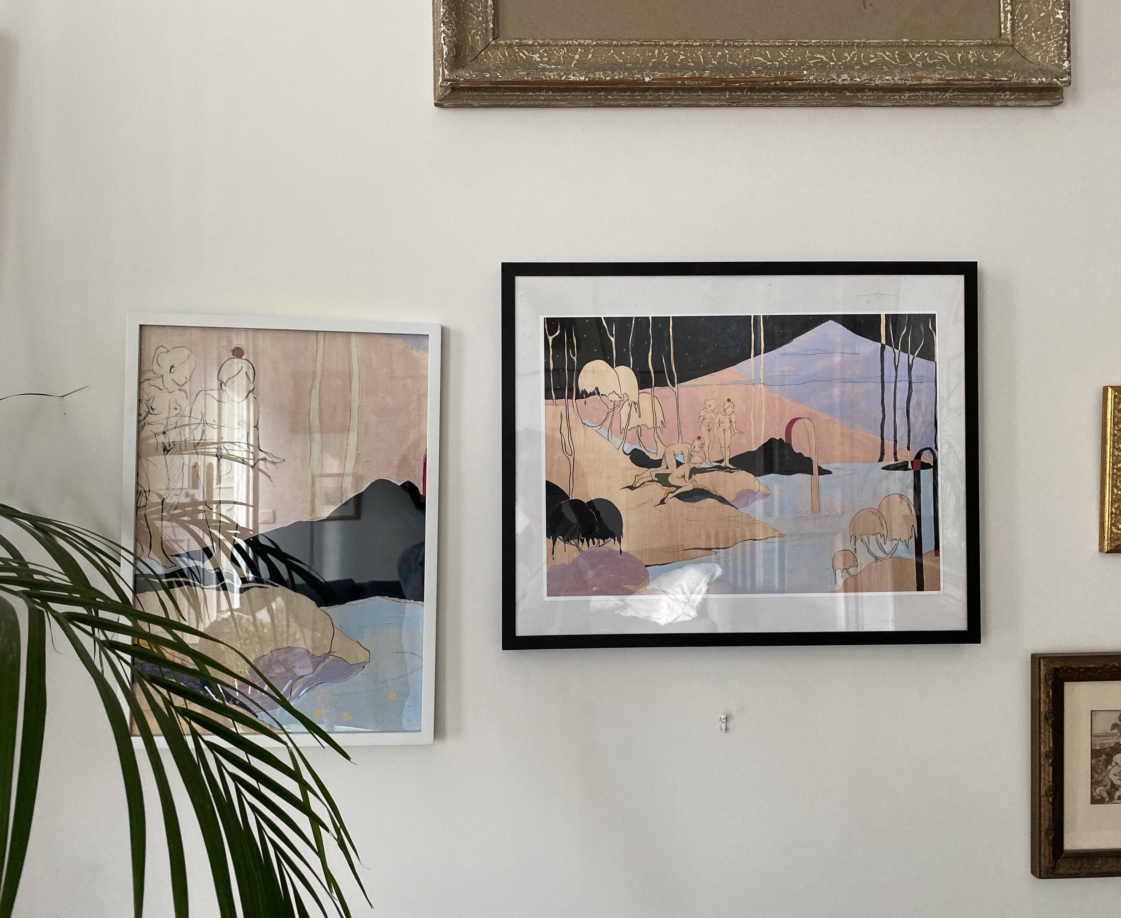 "raspberry pink arches and golden fishes"