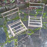 Pair of children's garden chairs, folding, all metal, retro 50s