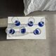 Set of 3 large blue stemmed glasses and 3 small blue stemmed glasses