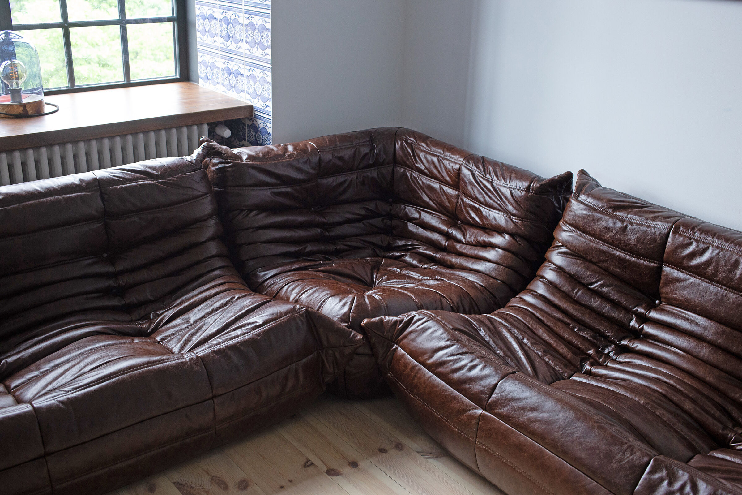 Set of 3 brown leather Togo sofas designed by Michel Ducaroy 1973