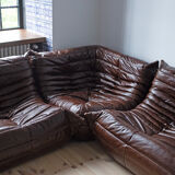 Set of 3 brown leather Togo sofas designed by Michel Ducaroy 1973