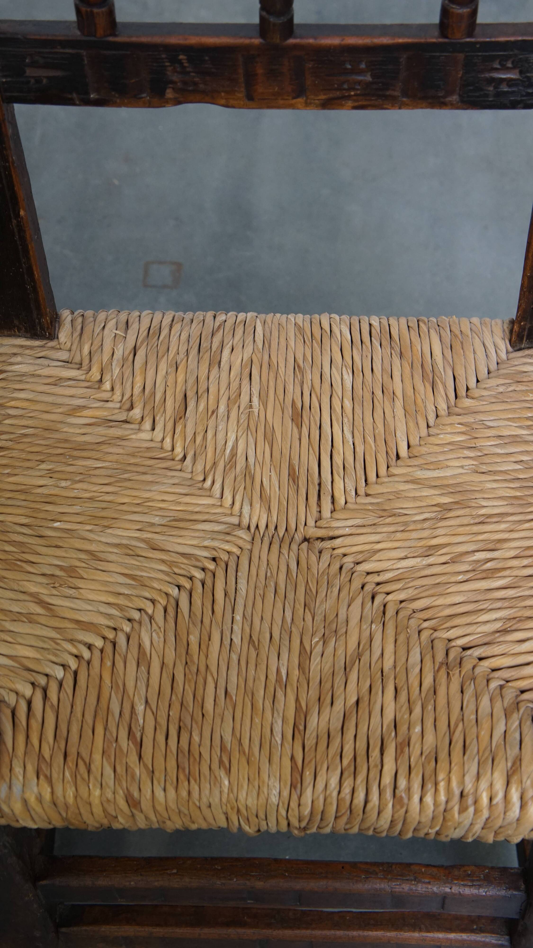 Antique Spanish Country Chairs with Woven Rush Seats