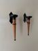 Large set of vintage modernist candle holders in iron and wood, in 2 pieces.