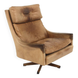 Scandinavian rotating leather armchair, Swivel chair, "Minerva", Torbjørn Afdal, Sweden, 1960