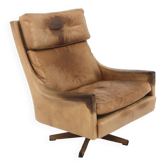 Fauteuil scandinave rotatif en cuir, Swivel chair, "Minerva", Torbjørn Afdal, Suède, 1960