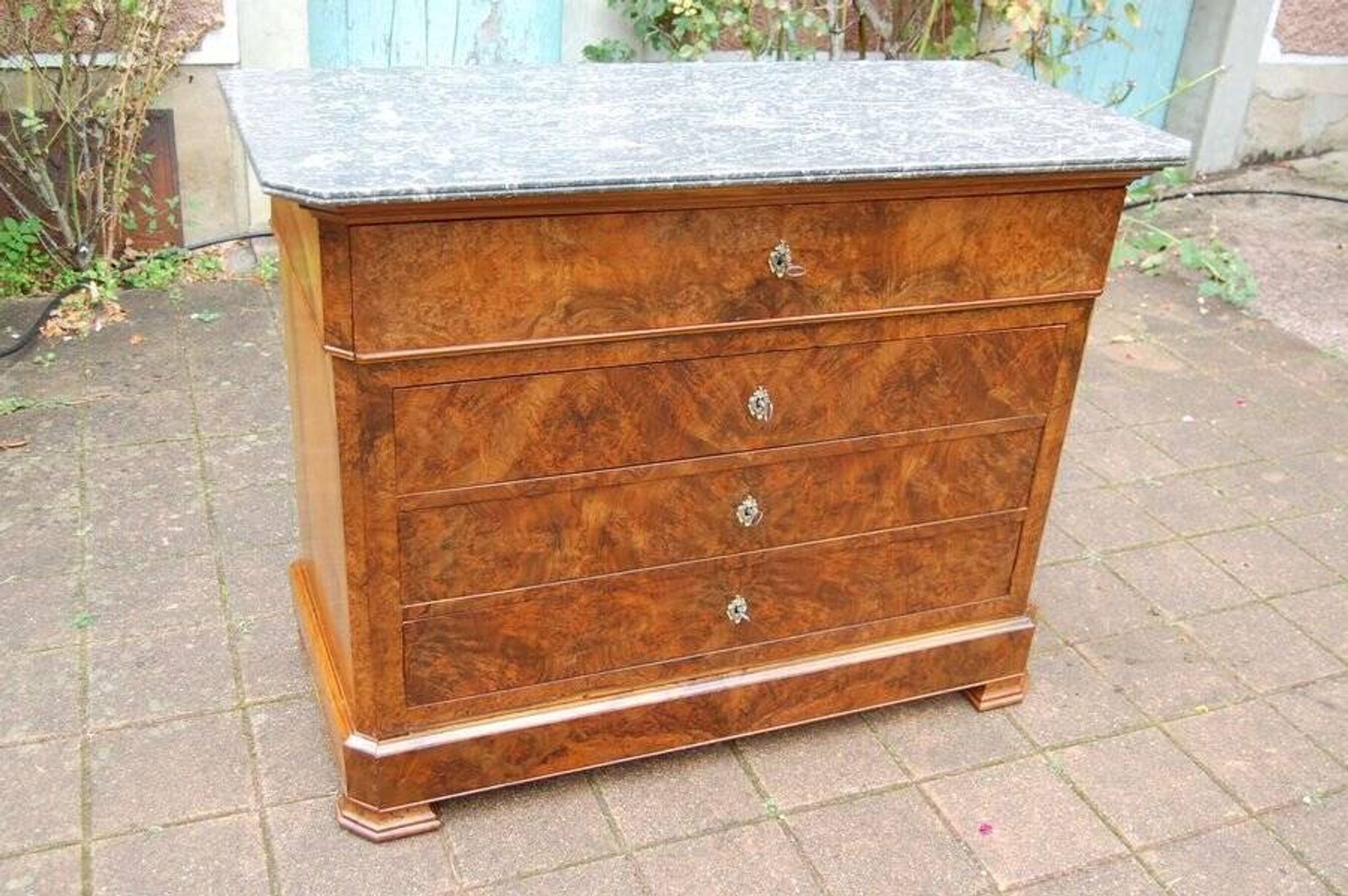 Commode secrétaire d'époque Louis Philippe en noyer du 19e siècle