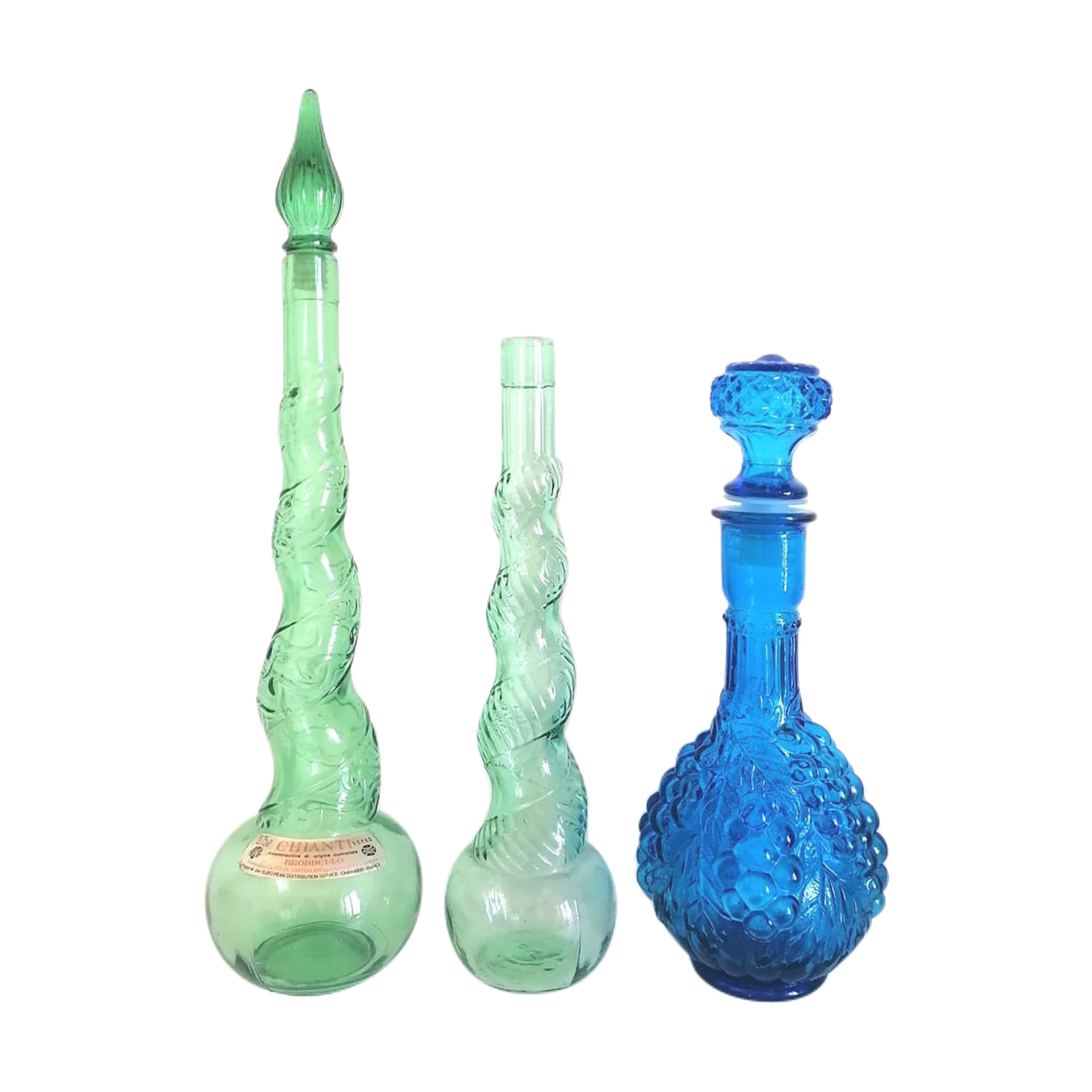 Three glass decanters from Empoli, Italy 1960
