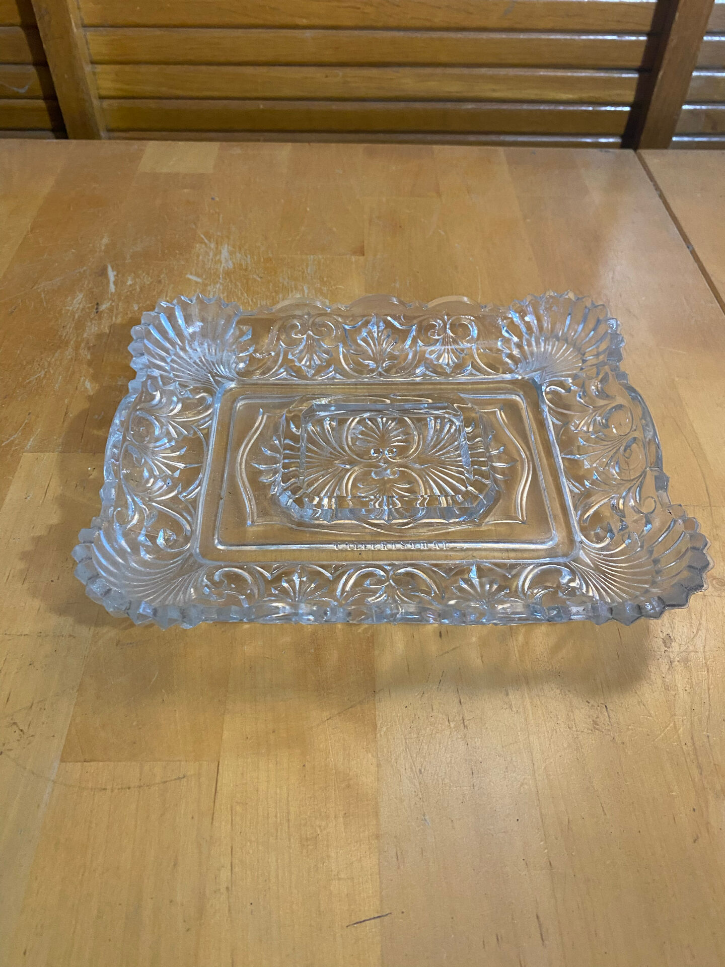 Vintage vallerysthal crystal moulded cut pocket ashtray #