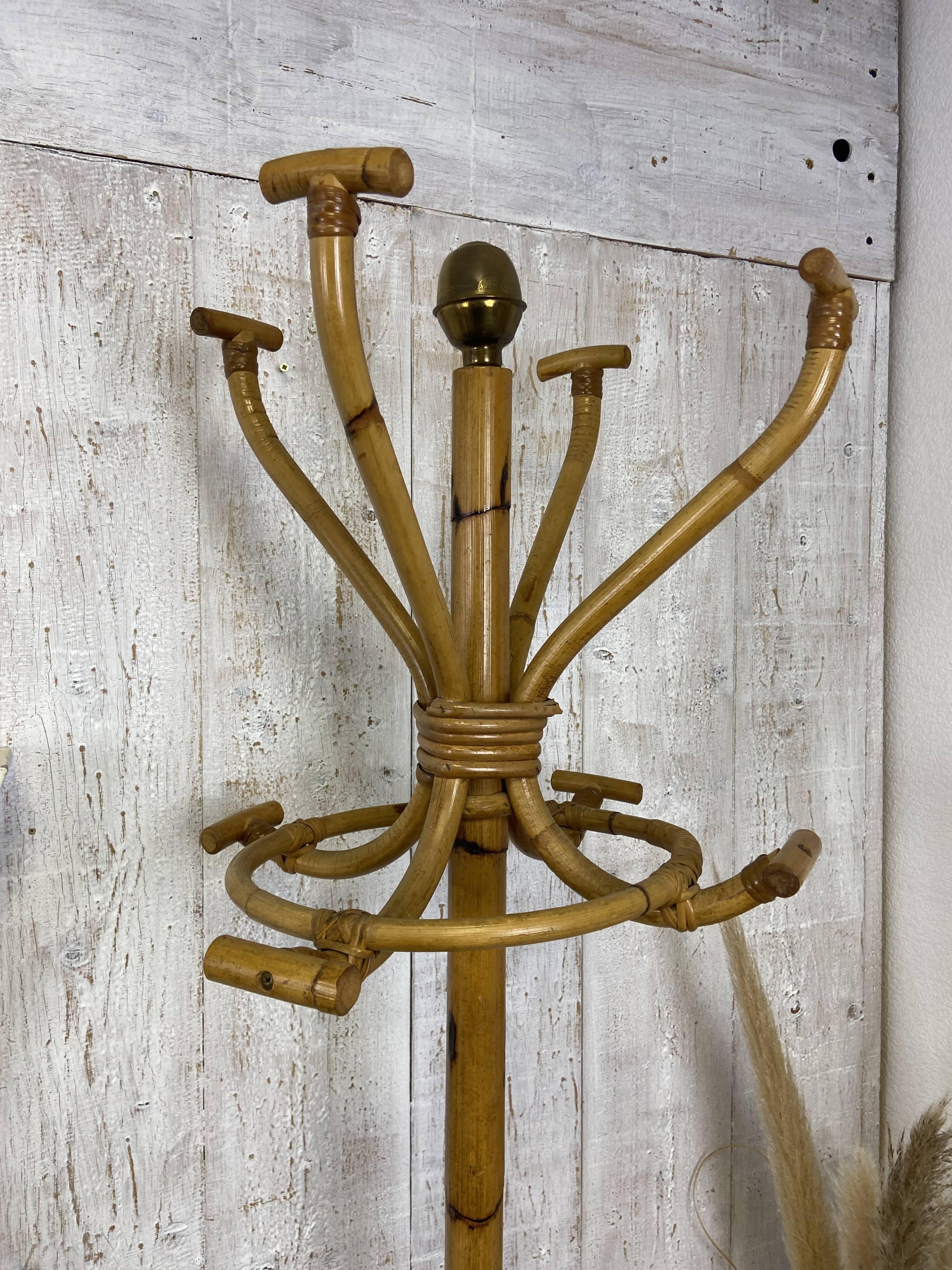 Vintage rattan coat rack