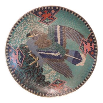 Chinese dish in cloisonné enamel, animal subject golden eagle, 19th