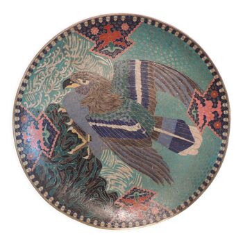 Plat chinois en émail cloisonné , sujet animalier aigle royal , 19 ème