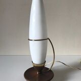 Lamp tripod teak and opaline 1960