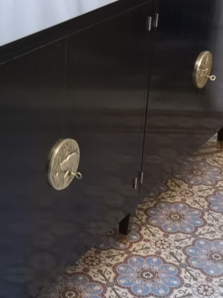 4-Door black laced enfilade by Jean Pascaud 1940 1945 art deco