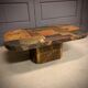 Table basse vintage, ardoise aux couleurs bronze et cuivre, années 1960/70.