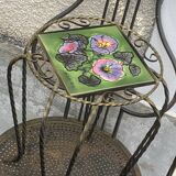 Plant stand, table, in wrought iron and vintage Vallauris ceramic