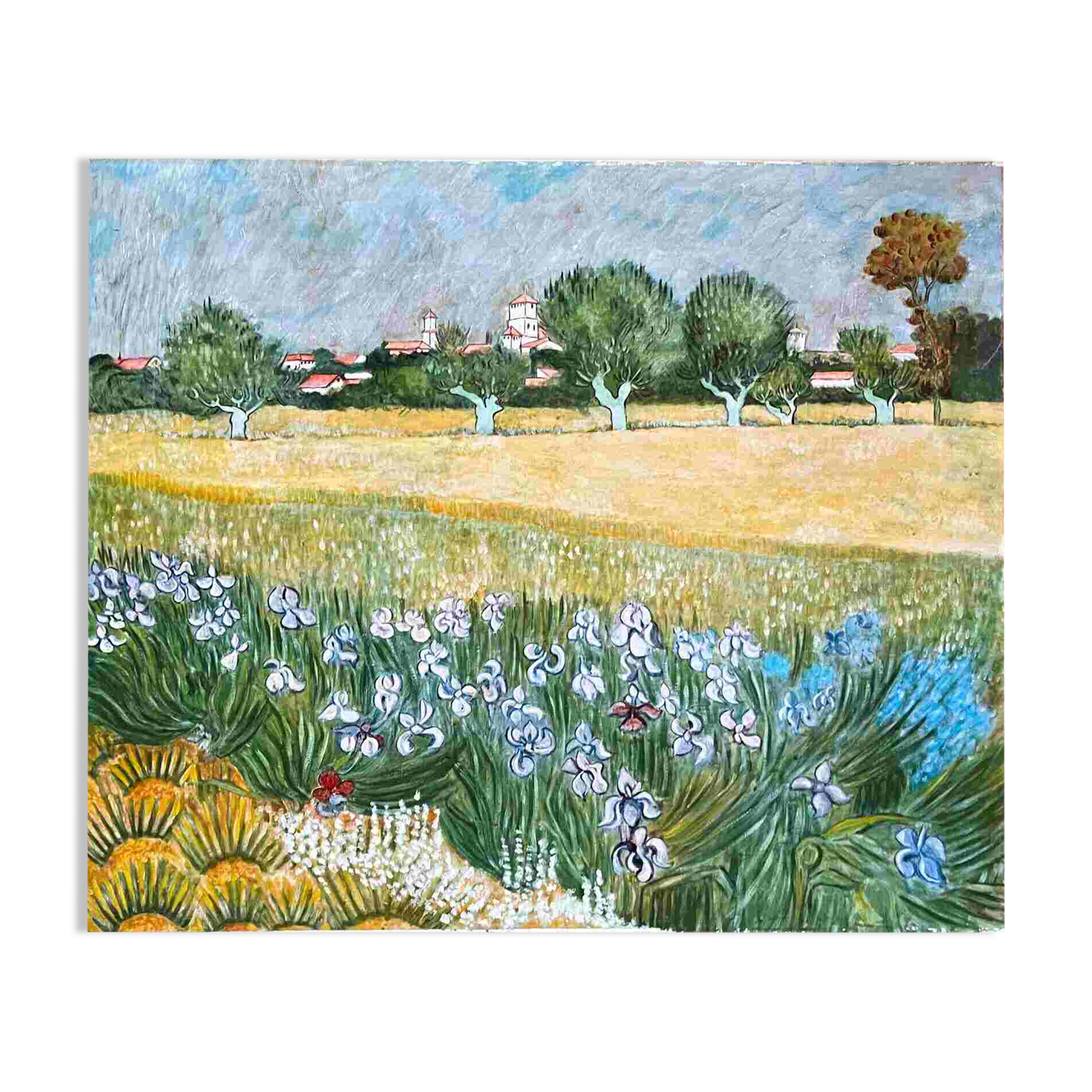 Tableau HST Travail de copiste Van Gogh "Champs de blés aux Iris"