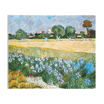 Tableau HST Work of the copyist Van Gogh "Wheat Fields with Irises"