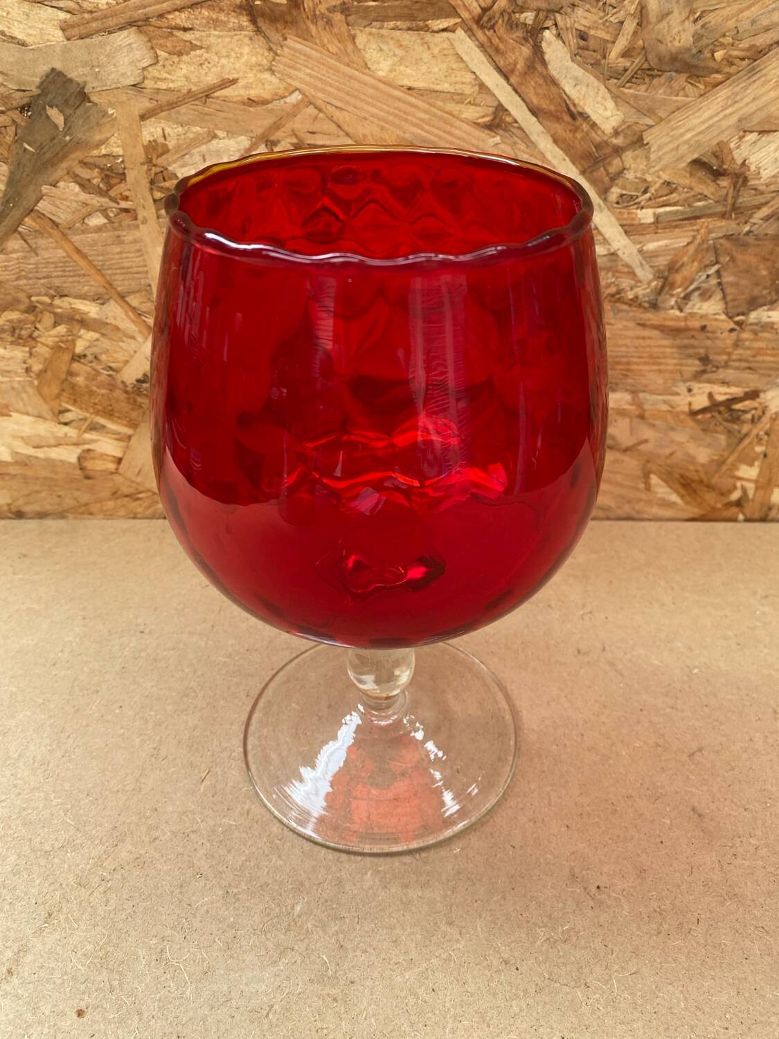 Antique empoli red & clear glass footed vase vintage