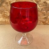 Antique empoli red & clear glass footed vase vintage