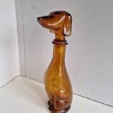 Vintage Amber Glass Dachshund Dog Shaped Bottle