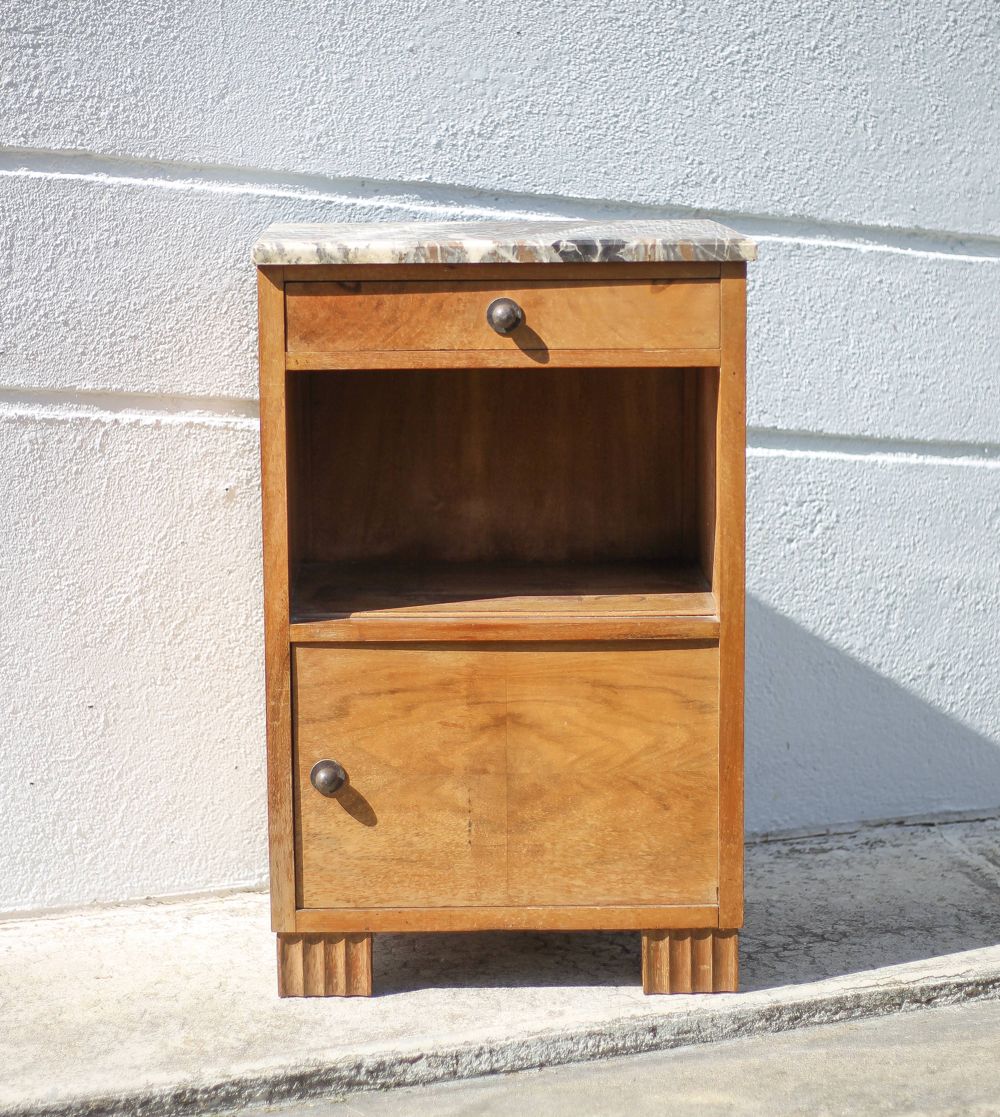 Art deco bedside table, art deco wooden bedside table with marble slab