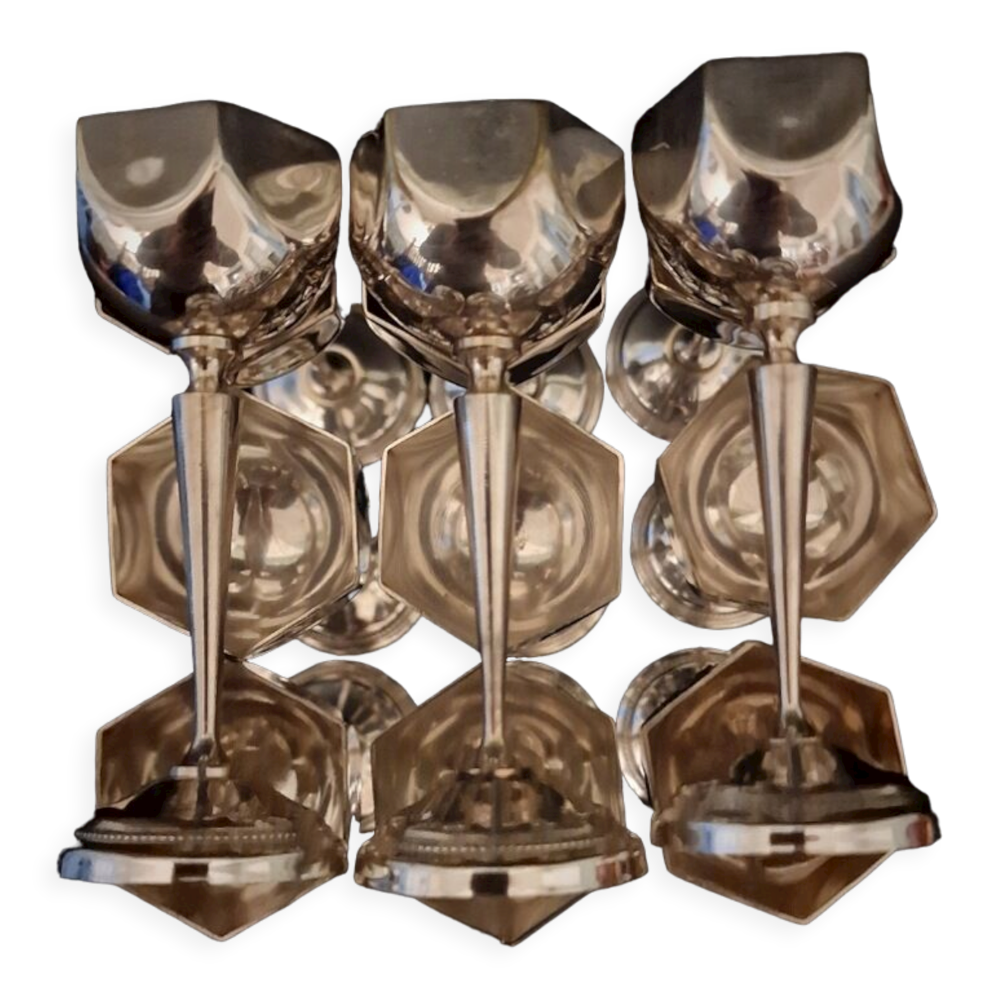 Vintage 12 silver metal shot glasses