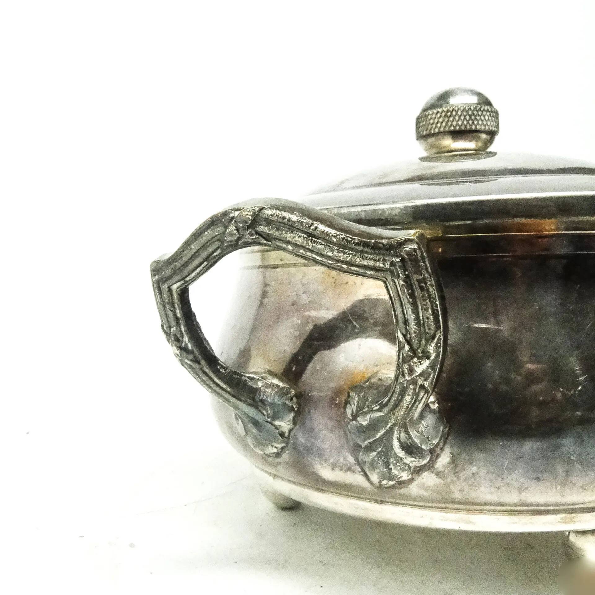Sucrier, Art Déco, laiton argenté, Belgique, années 1930
