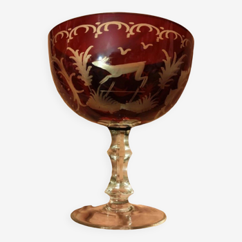 Very pretty fully carved cup, red crystal, diameter: 14.4mm, height: 17cm