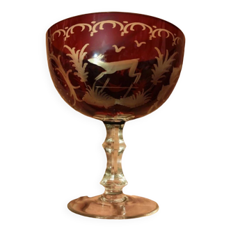 Very pretty fully carved cup, red crystal, diameter: 14.4mm, height: 17cm